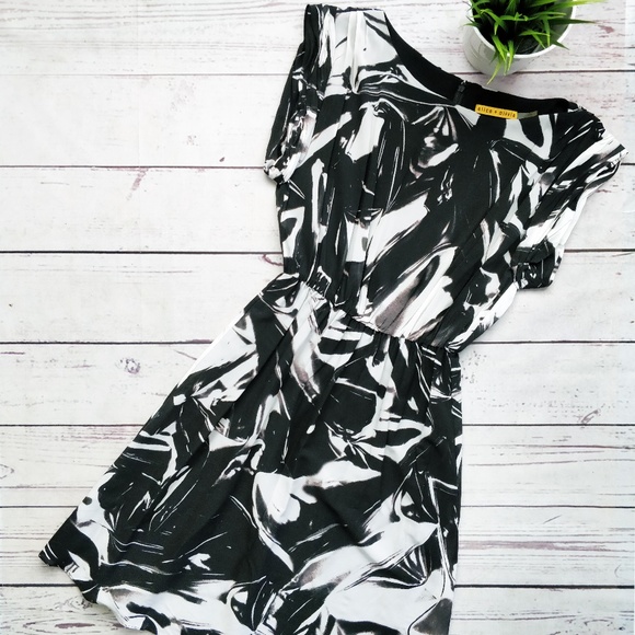 ALICE + OLIVIA Black & White Abstract Silk Dress S - Picture 1 of 6